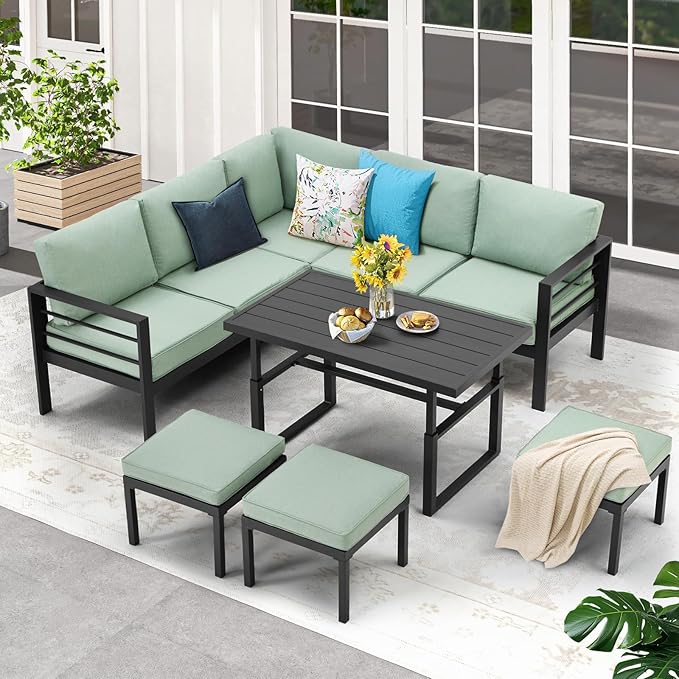 All Weather Aluminum Frame Patio Conversation Set, 7 Pieces Outdoor Patio Furniture, Patio Furniture Set, Outdoor Patio Set for Lawn, Garden, Balcony, Poolside, Conversation Set(Green)