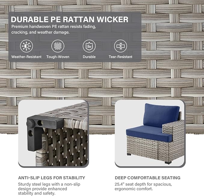 13 Piece Patio Furniture Set with 43" Propane Fire Pit Table, 10-Seater Modular Wicker Sectional Sofa with Swivel Rocker Patio Chairs for Deck Backyard or Outdoor Gatherings