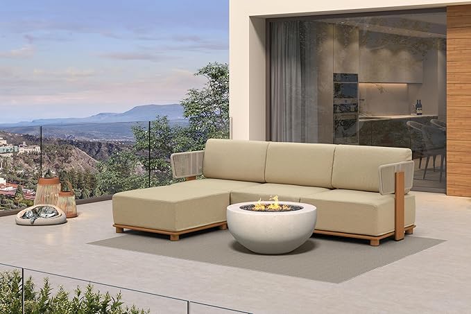 PURPLE LEAF Patio Furniture Set Modular L-Shaped Outdoor Sectional Sofa with 11" Thick Olefin Cushion 4-Piece Outdoor Conversation Set with Ottoman & Coffee Lights for Backyard Garden Poolside, Beige