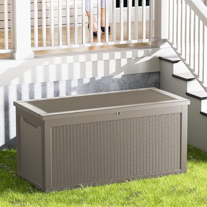 320 Gallon Heavy Duty Deck Storage Box, Extra Large Storage Organizer for Patio Furniture Accessories, Garden Tools, Indoor Storage for Cushion,Grey