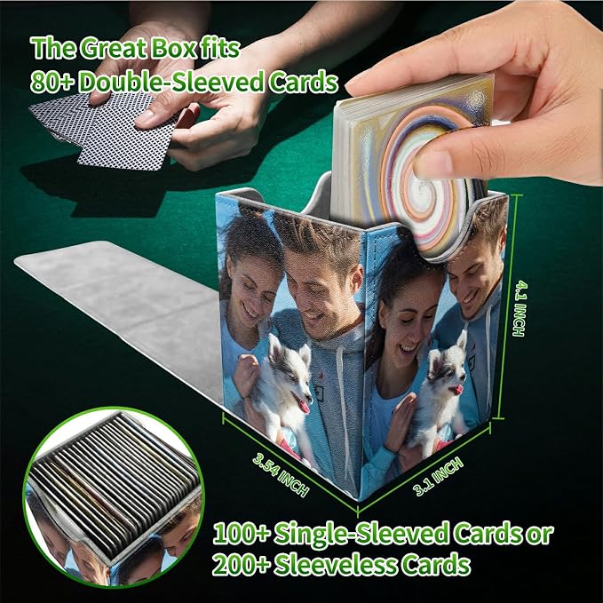 Customized Card Deck Box for MTG, Personalized Card Storage Case Fits 120+ Sleeved Cards, Premium Leather TCG Box with Strong Magnetic Closure for Magic, CCG, PTCG, Baseball Cards