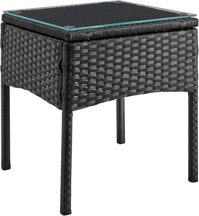 Manhattan Comfort Noli 3-Piece Patio Conversation Set, Outdoor Furniture Made of Steel Rattan | Includes 2 Modern Armchairs, Tempered Glass End Table, Removable Waterproof Cushions, Cream