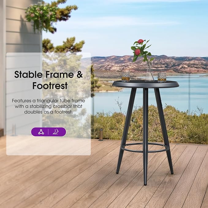 PURPLE LEAF Outdoor Round Table Height Counter Bistro Bar Table for Patio Garden Indoor Kitchen Dark Grey