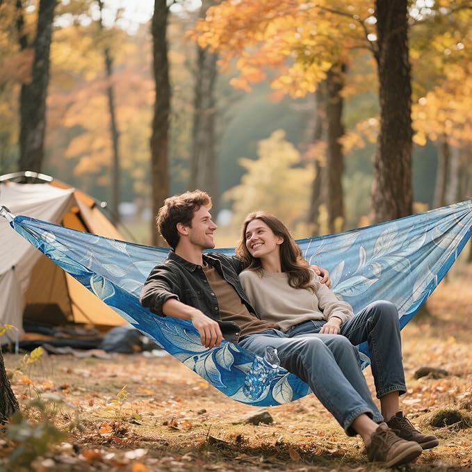 Blue Leaves 330lb Capacity Outdoor Hammock with Portabl Carry Bag Rope Hammock for Outside Beach Patio Garden Bases para hamacas para adultos