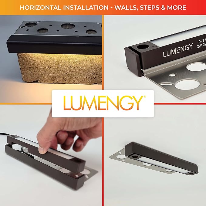 LUMENGY 7 Inch 2W LED Hardscape Light, 2700K Warm White, Easy Replaceable Feature, Includes 3 Mounting Plates for Outdoor Steps, Retaining Walls and Paver Steps, 12V, Black Finish