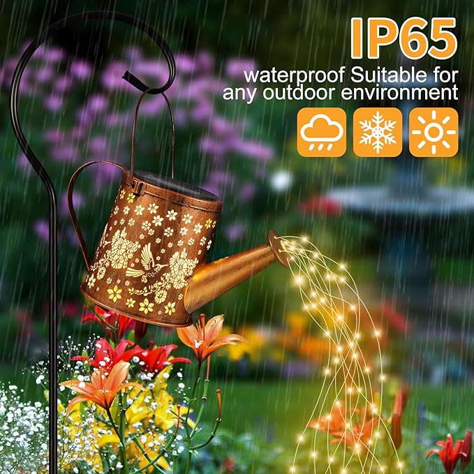 Solar Watering Can Light, Solar Powered Hanging Lantern Landscape Lights, Decorative Garden for Yard Waterproof Garden Decor, Gifts for Mom, Grandma（02-Hummingbird）