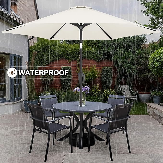 FLAME&SHADE 10ft Patio Umbrella - Outdoor Umbrella with 6 Sturdy Ribs, Push Button Tilt and Crank, UV Protection Table Market Umbrella for Pool, Porch，Garden, Deck, Backyard(Ivory)
