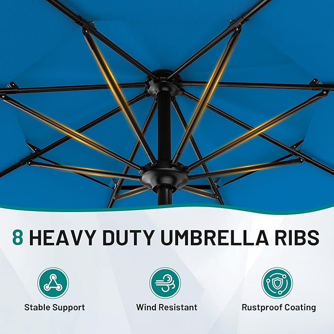 AreShark 12ft 2-Tier Patio Umbrella with Valance - Outdoor Umbrella Waterproof UV Protection, Market Table Umbrella w/ 8 Sturdy Ribs&Crank for Pool, Backyard, Garden(Royal Blue)