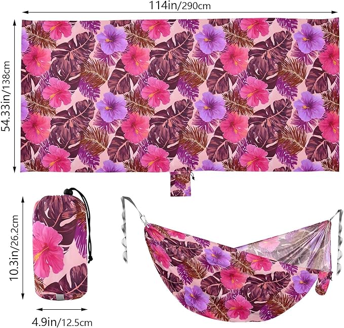 Camping Hammock Outdoor Hammocks for Outside Hibiscus Flower Purple Beach Trees Portable Lightweight with Pockets Tree Straps Indoor