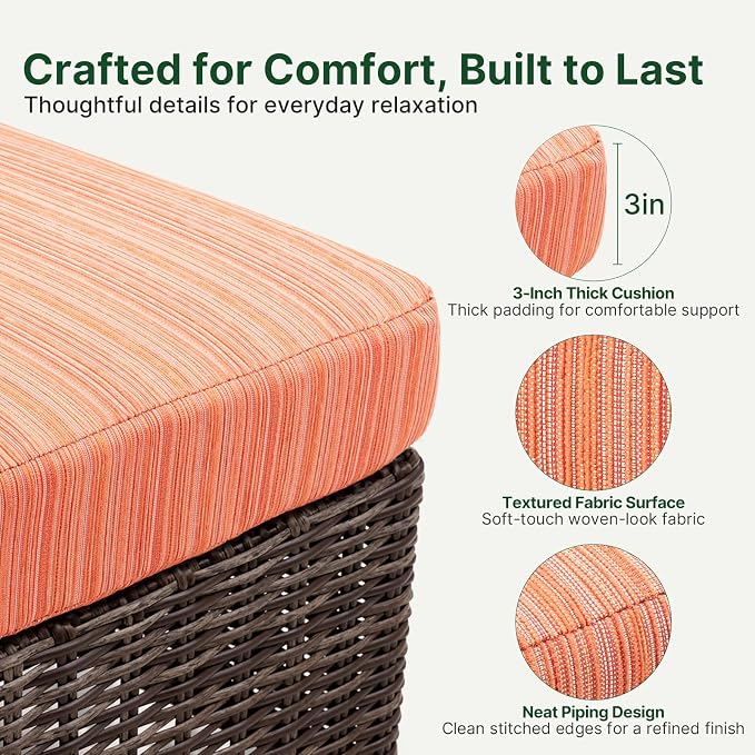 Wicker Patio Conversation Set, Outdoor Patio Chair Set with Deep Seating, Wide Armrests & Thick Cushions, All-Weather Outdoor Furniture Set for Patio, Porch, Deck & Backyard
