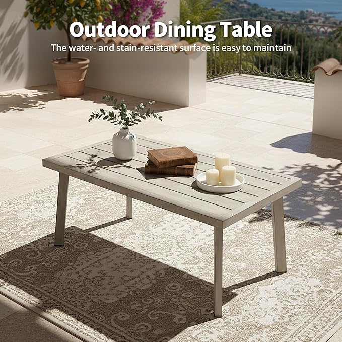 Outdoor Patio Coffee Table, Rectangle Aluminum All-Weather Side Table with Wood-Grain Texture, 200lbs Capacity, Modern Patio Furniture Sets for Garden, Backyard, Porch (Taupe)