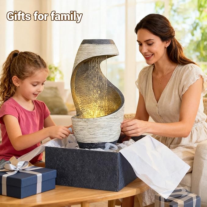 Sunlinua Modern Tabletop Water Fountain Indoor Water Fountains Desktop Waterfall with DIY Decoration for Meditation Desk Home Office Decor