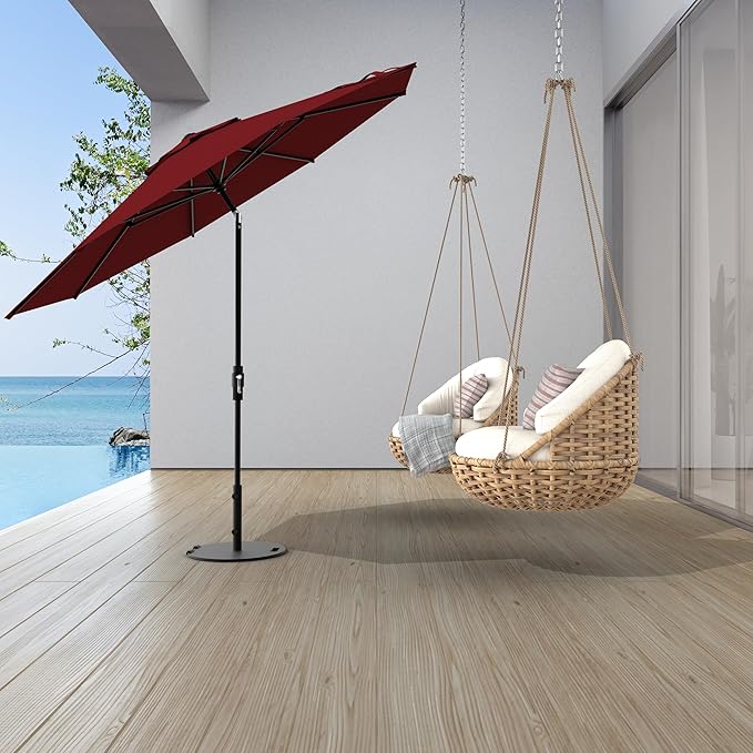 Midtown Umbrellas 8 Feet Aluminum Patio Umbrella With Fiberglass Ribs In Sunbrella Burgundy - Auto-Tilt And 360 Degrees Swivel For Optimal Shade