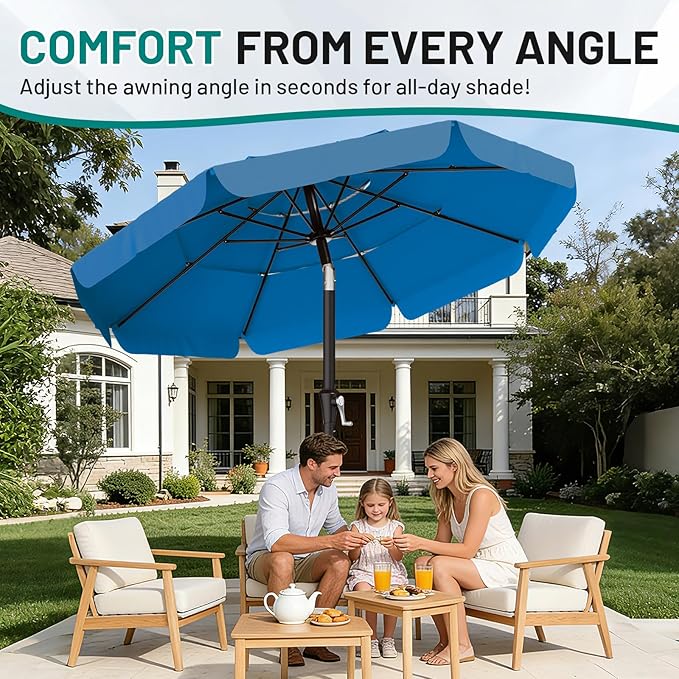 AreShark 10FT 3-Tiers Patio Umbrella with Valance, Outdoor Umbrellas with Crank/Tilt, Table Market Umbrella Vented w/ 8 Sturdy Ribs for Garden, Deck, Backyard, and Pool, Royal Blue