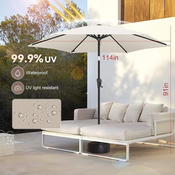 10FT Patio Umbrella Outdoor - Table Umbrella with 6 Sturdy Ribs, Market Umbrella with Push Button Tilt, UV Protection for Pool, Porch, Garden, Deck, Backyard (Ivory)