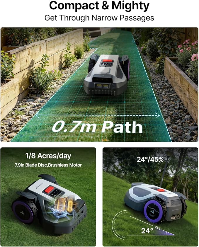ANTHBOT M5 Robot Lawn Mower with Garage 1/8 Acre, Dual Vision+Full-Band RTK Robotic Lawnmower, No Perimeter Wire, App Control Obstacle Avoidance, 45% Slope, Cutting Height, Multi-Zone Mapping