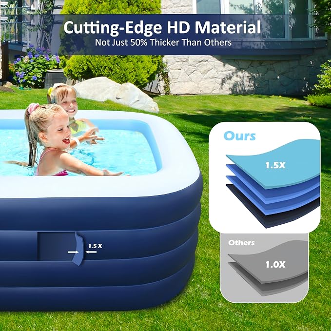 Inflatable Pool for Kids and Adults with No Collapse, 100" X 60" X 30" Deepened Swimming Pool for Toddlers, Outdoor, Garden, Backyard