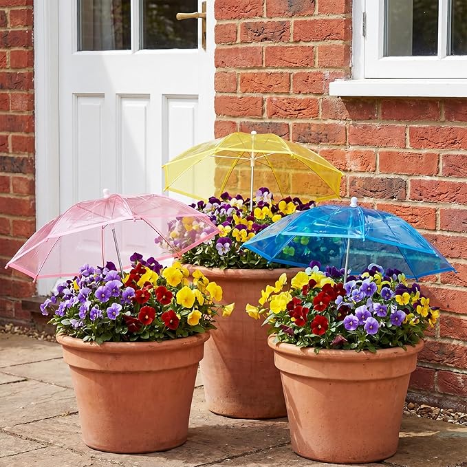 3 Pack Plant Umbrellas for Outdoor Plants Clear Transparent Plant Shade Umbrellas 23.6 Inch with Straight Pole for Potted Plants Seedlings Flowers Garden Beds
