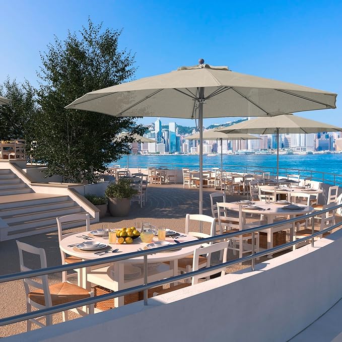 California Umbrella 11Ft Commercial Grade Sunbrella Fabric Market Umbrella, Pulley Lift, Aluminum/Fiberglass, 2mm pole wall, Silver Frame, Canvas Fabric