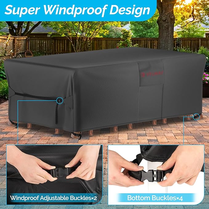 Velway Patio Furniture Cover Waterproof - Heavy-Duty 500D Upgraded Tear-resistant Outdoor Furniture Sofa Set Cover with Windproof Buckles&Large Air Vent Anti-UV Rectangle Furniture Covers 84"x44"x28"