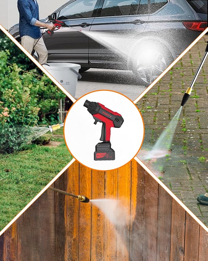 950PSI CordlessPowerWasher with Foam Cannon for Car, Lane, Patio Cleaning, Red