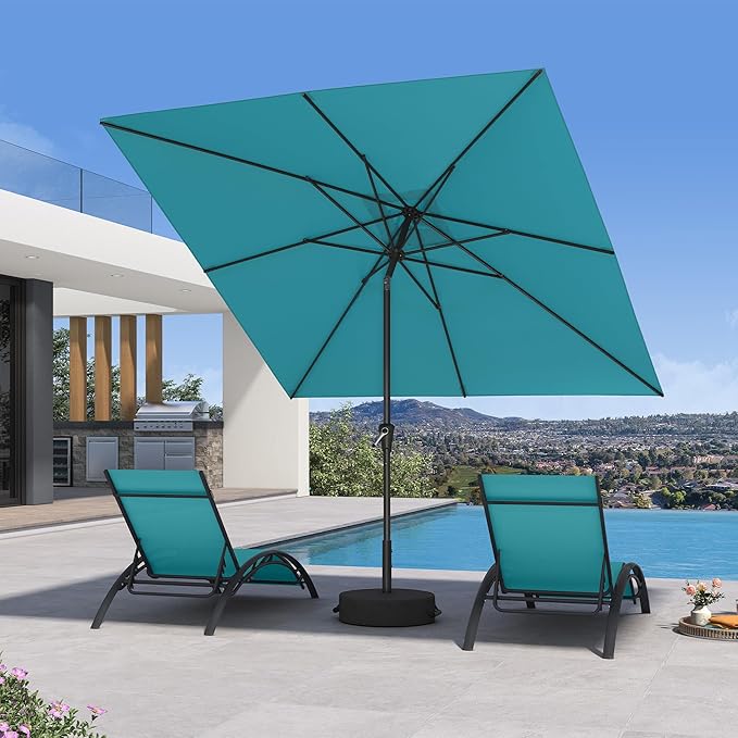 PURPLE LEAF 8' x 8' Square Patio Umbrella Outdoor Table Umbrella Aluminum Frame Market Umbrella with 8 Sturdy Ribs & Tilt for Garden Deck Lawn Pool Turquoise Blue
