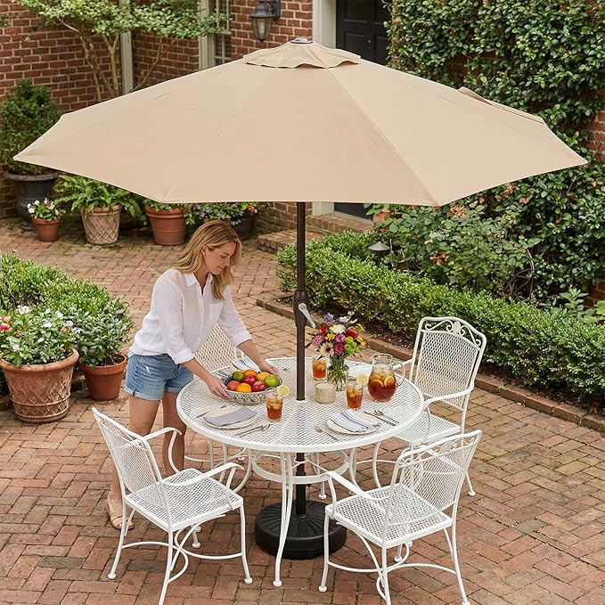AreShark 7.5FT Patio Umbrellas Outdoor Market Umbrella w/ 6 Fiberglass Ribs, Pool Table Umbrella with Crank UV Protection Windproof for Proch, Deck, Lawn Garden and Backyard(No Tlit),Beige