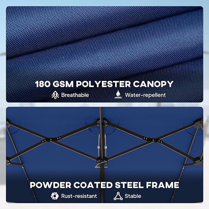 Outsunny 14.8ft Double Umbrella, Large Outdoor Patio Sun Shade with LED Solar Light for Garden