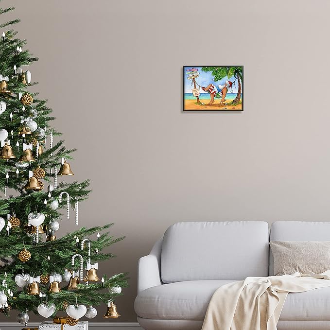 Stupell Industries Tropical Santa Claus Resting Hammock Festive Palm Tree, Design by Steve Vanderbosch