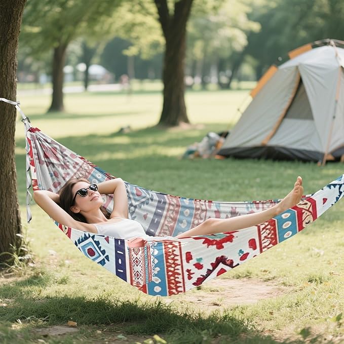 Boho Red and Blue Vintagexture 330lb Capacity Camping Hammock Cloth Hammock for Patio Backyard Lounge Base hamaca para Camping 0 a 24 Meses
