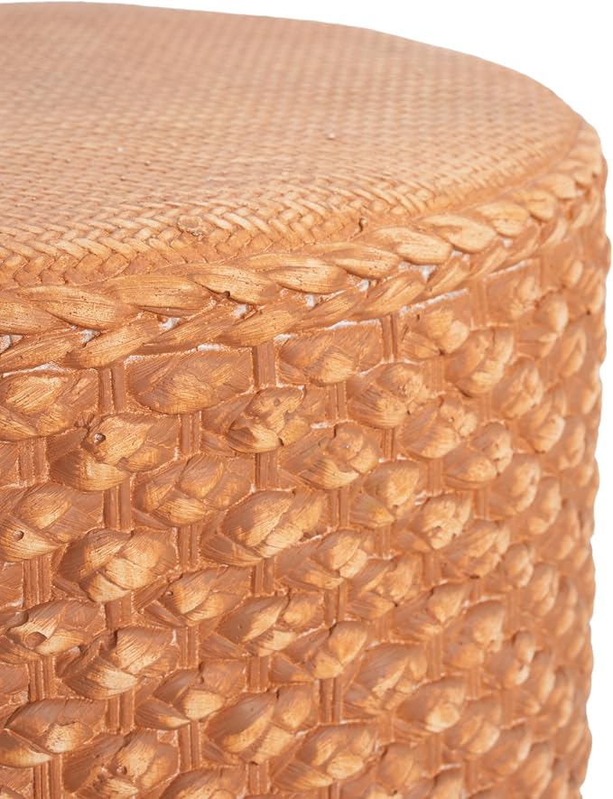 Outdoor Patio Round MGO Side Table, Weather-Resistant Synthetic Rattan Woven Brown Accent Table for Garden, Living Room, Boho Coastal Decor,Brown