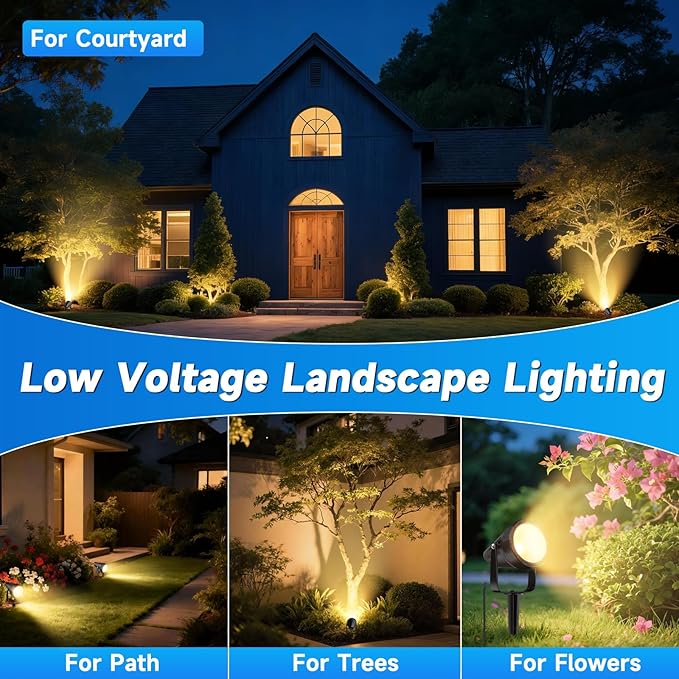 Outdoor Landscape Lighting Low Voltage, 49.2FT Wired LED Spot Light with Plug-in Transformer, IP65 Waterproof Outside Uplight 7W 840LM for Yard Garden Tree Pathway House, Warm Yellow 3000K, Pack of 6