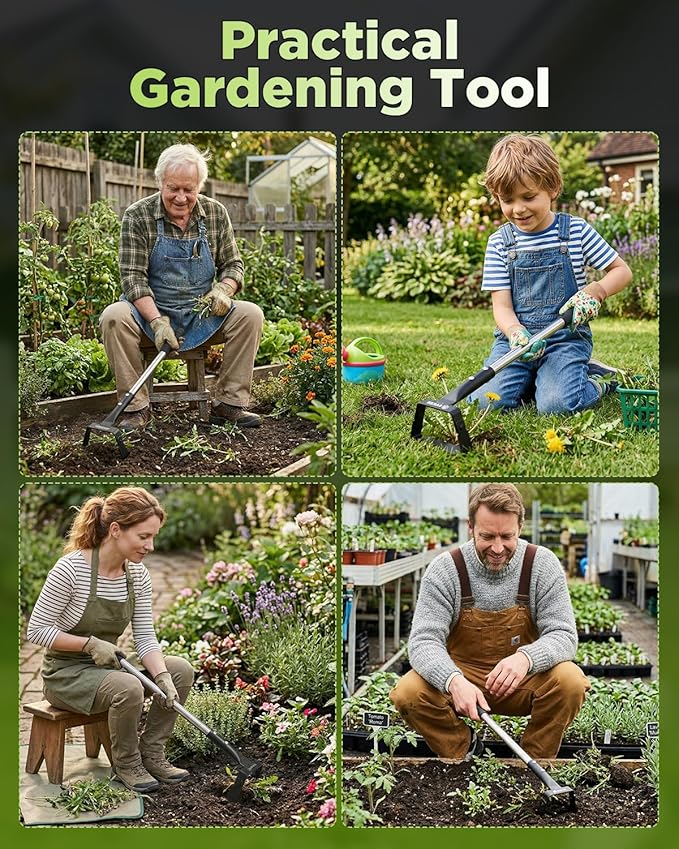 Saker Mini Stirrup Hoe for Precision Weeding, Garden Hula Hoe Tool with Hollow Trapezoid Blade for Raised Beds, Greenhouse & Small Spaces