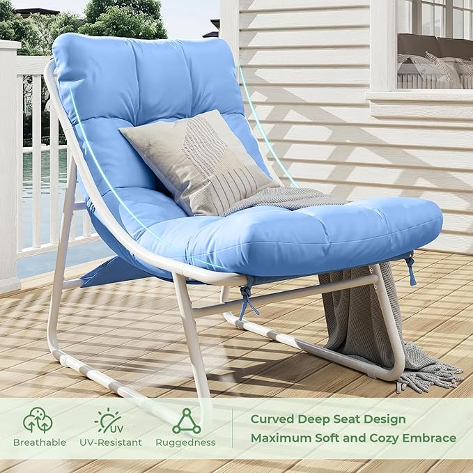 Patio Furniture Set, 4-Piece Outdoor Patio Conversation Set with Cushions & Glass Coffee Table, 2-in-1 Metal Patio Sofa Sets for Backyard, Garden, Porch, Poolside, White & Blue