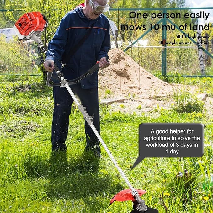 52CC 2-Stroke Gas Weed Eater, Gas String Trimmer, Gasoline Powered Weeds Eater, Weed Wacker, Gasoline Trimmer for Lawn Garden Yard, Red