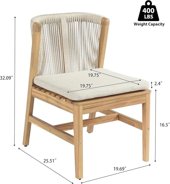 Christopher Knight Home Lisa 7 Piece Dining Table Set For 6, Outdoor Dining Set With Oval Patio Table And Armless Chairs, Acacia Wood Dining Chairs Set With Rope-Woven Backrests, Light Teak+Teak+Beige