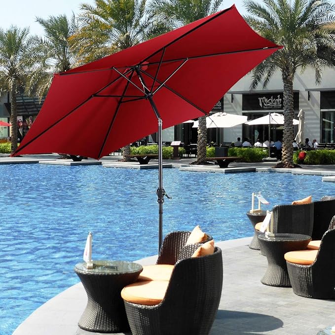 Giantex 9ft Patio Umbrella Outdoor, Market Table Umbrella w/Push Button Tilt and Crank, 180G Polyester Fabric and Sturdy Ribs, Sun Canopy Umbrellas for Patio Garden Beach Deck Pool