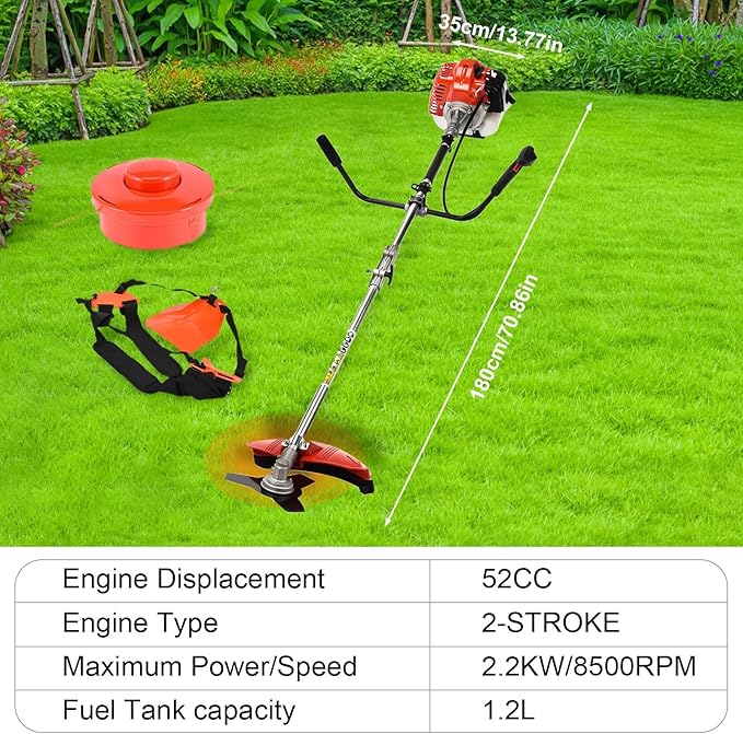 2 in 1 Gas Weed Eater, 52cc 2-Stroke Weed Eater Gas Powered, 2026 Upgraded Gas Weed Wacker with Extension Pole, 8500RPM Strong Power for Lawn Garden (Red)