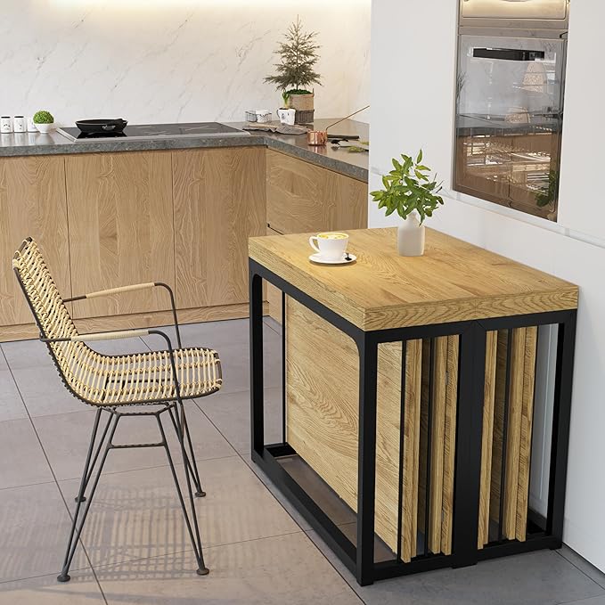 23.6" - 118" Extendable Dining Room Table, Modern Extra Long Folding Dining Tables for 2-10 People, Outdoor Patio Furniture Set, Adjustable Kitchen Dinner Table, Wild Oak
