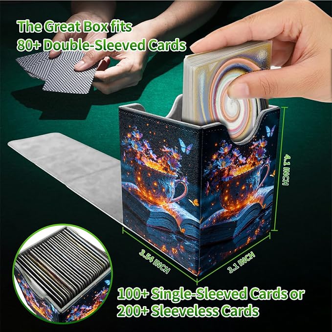 Purple Butterfly Cup Card Deck Box for MTG, Personalized Card Storage Case Fits 120+ Sleeved Cards, Premium Leather TCG Box with Strong Magnetic Closure for Magic, CCG, PTCG, Baseball Cards
