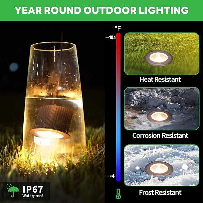 Low Voltage Inground Landscape Lights - Soft White & Bright White 5 Selectable Colors Well Light, Outdoor LED Flush in-Grade Fixture, ORB Aluminum for Floor Tree Yard 9W 700LM 10 Pack