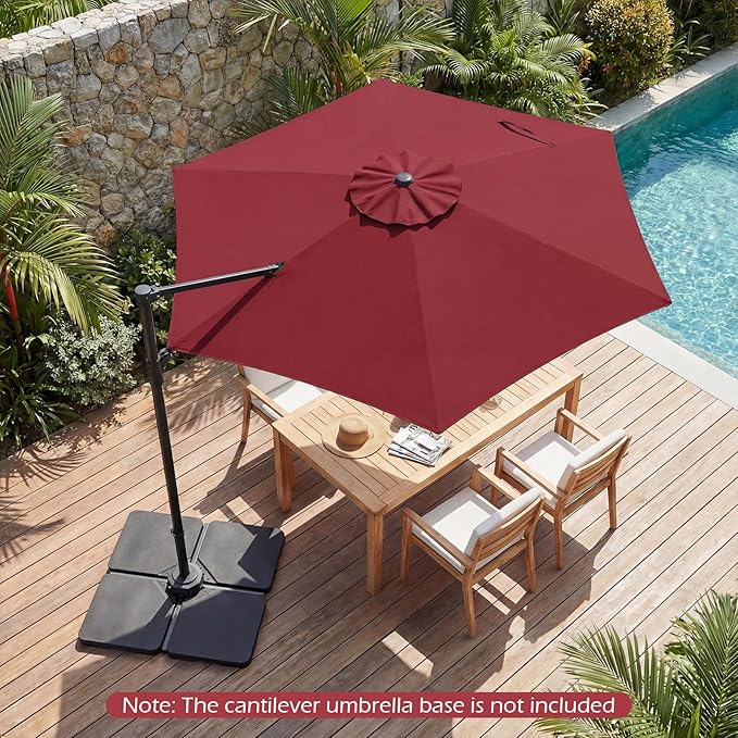 Tangkula 10FT Patio Umbrella, Offset Cantilever Outdoor Umbrella with 360 Degree Rotation, Air Vent, Cross Base for Pool Deck Garden Backyard (Wine)