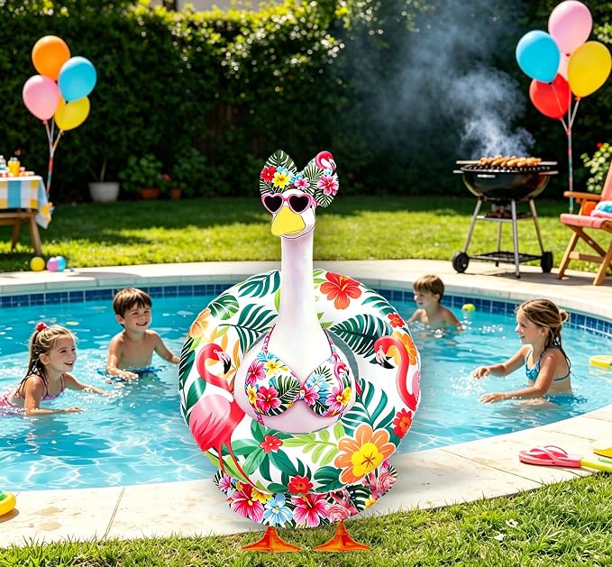 Porch Goose Outfits Summer Swimsuit - 5-Piece Large Lawn Goose Clothes with Bikini, Bow Headband, Star Sunglasses, Swim Ring & Pump, Outdoor Yard Decor