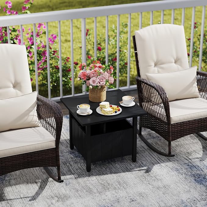 HAPPYGRILL Patio Square Umbrella Table with 2 Weight Bags, Metal Side Table with Umbrella Hole & Adjusting Knobs, for Backyard Poolside Deck (1)