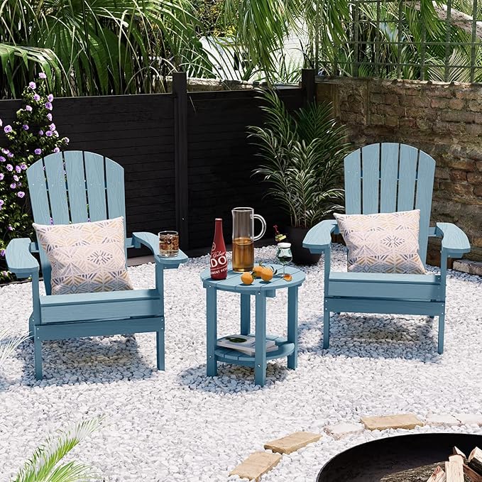 YEFU Adirondack Side Table, 18" Double Outdoor Side Table Set of 2, Poly Lumber end Table, Weather Resistant for Indoor, Patio, Pool, Porch, Backyard-Blue