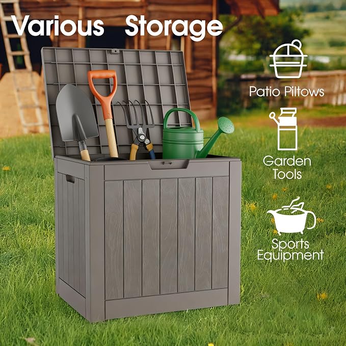 31 Gallon Outdoor Storage Box, Waterproof Resin Deck Box with Lockable Lid – Storage Cabinet for Patio Furniture, Pool Supplies, Garden Tools – Indoor & Outdoor Use(2Box/Set)