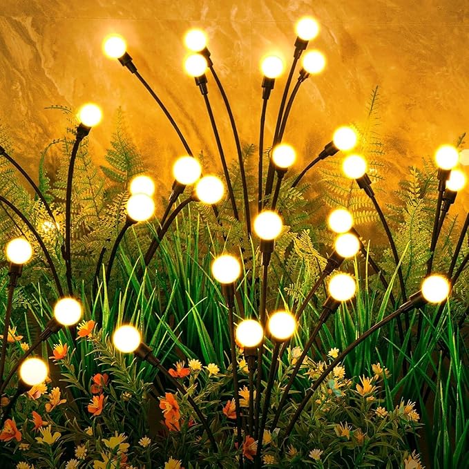 Solar Waterproof Outdoor Lights New Upgrade Solar Garden Lights, Swaying Fireflies, Suitable for Garden Decoration, Patio, Path & Holiday Decoration. (2 Packs - 16 LED)