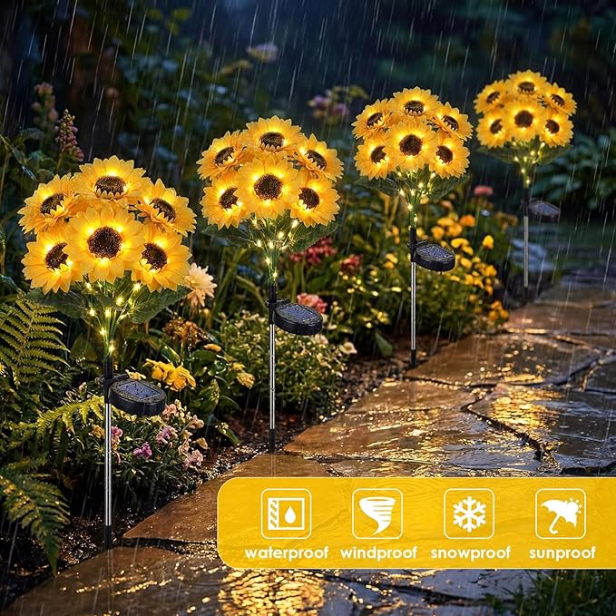 VIHOSE 4 Pack Sunflower Solar Lights with 24 Sunflowers 45 LED Ip65 Waterproof Outdoor Stake Lights with Upgraded Solar Panel for Yard Patio Landscape Lawn Garden Decor for Mom Grandma Birthday Gifts