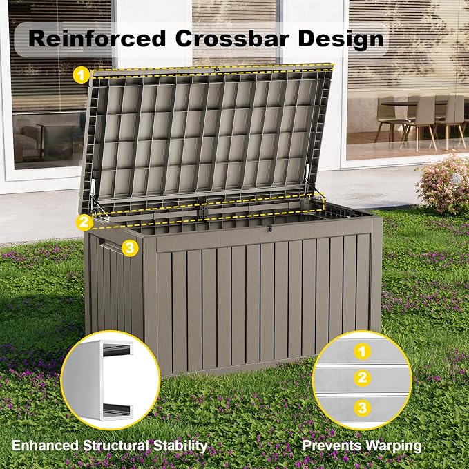 Large Outdoor Storage Box Waterproof, UV Resistant Resin Deck Box for Patio Furniture,Garden Tools,Cushions (Grey, 280 Gallon)