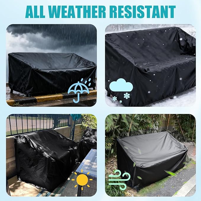 Outdoor Bench Cover Waterproof 210D Heavy Duty Polyester 53L x 26W(D) x 35.4H Inch All Weather Tearproof with Air Vents, Metal/Hardwood Patio Garden Loveseat Furniture (Black)